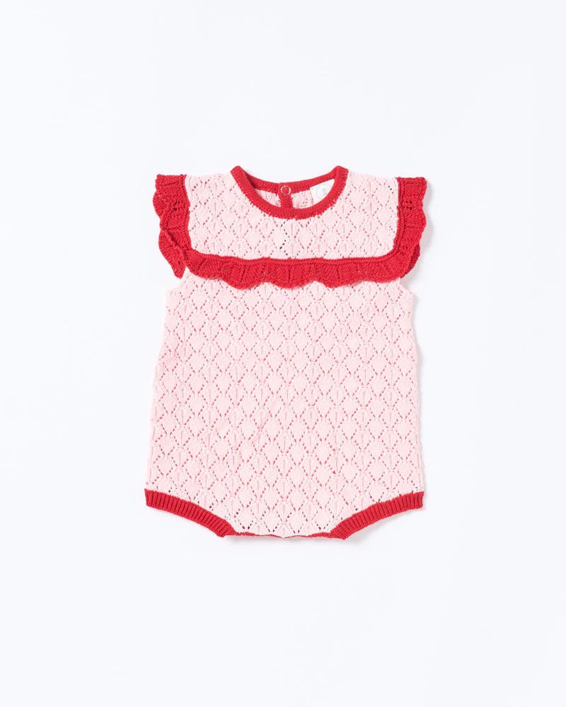 Bella Knit Romper - Red and Pink