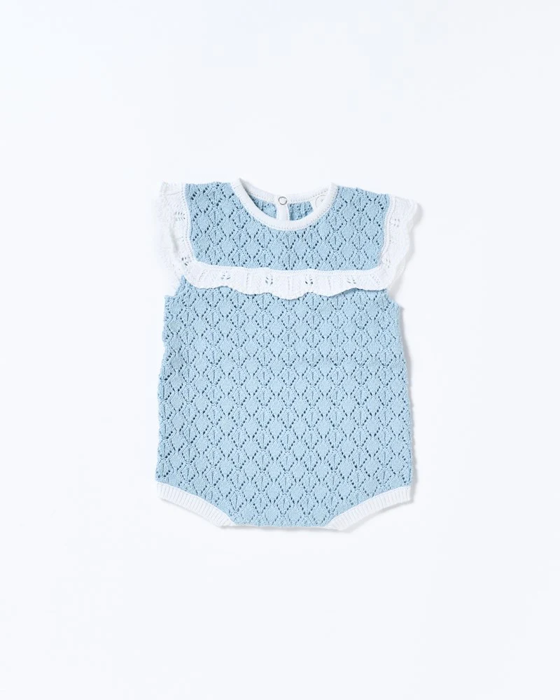 Bella Knit Romper - Blue and White