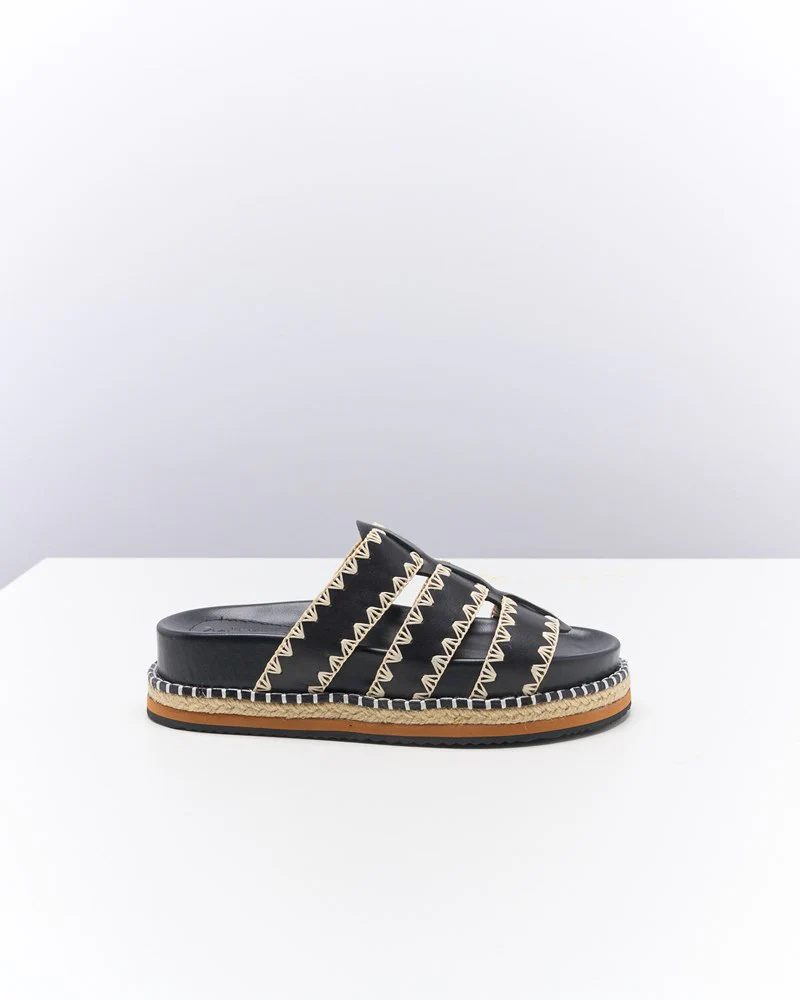 Iva Leather Slide - Black